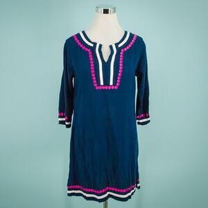 Escapada Living Size Large L Blue Pink Embroidered 3/4 Sleeve Swim Coverup Dress